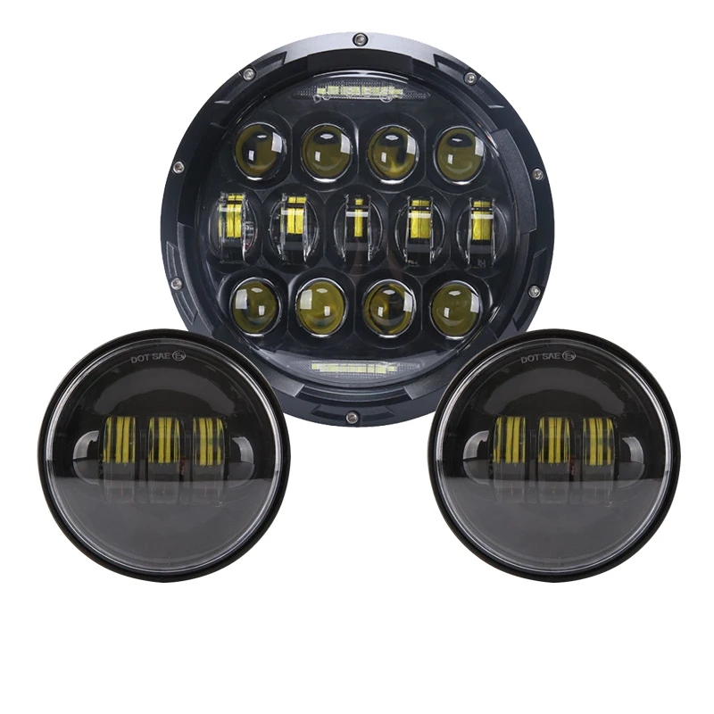 

Headlight Set for Motorcycle, 7inch 75W Round LED Headlight DRL+4.5" LED Passing Lights for Touring Softail