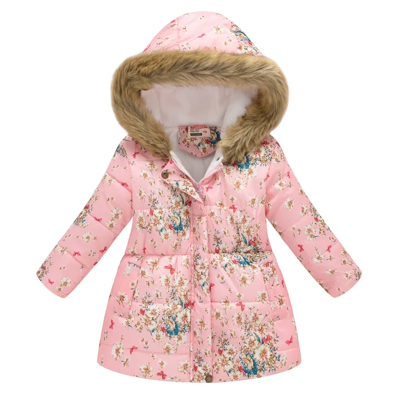 FC569-Pink Новая хлопковая длинная куртка для девочек 3-9 лет, верхняя одежда, детская куртка с хлопковой подкладкой, зимняя одежда для девочек, теплое пальто, детский зимний комбинезон с меховым капюшоном - Цвет: FC569-Pink