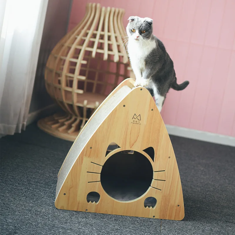 Портативный домашний деревянный домик для кошек с гофрированной бумагой скребок