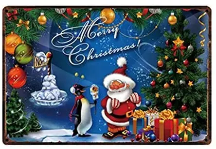 

Merry Christmas Metal Tin Sign,Santa Poster Decorations,for Home Bar Shop Wall Decor Hanging Art 12x16 Inches