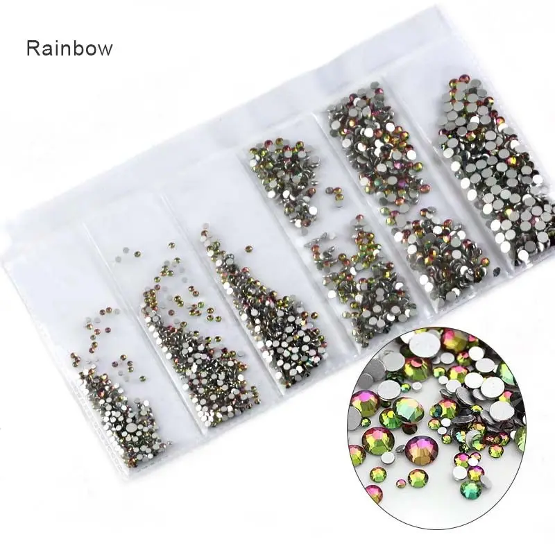 Rainbow 1680 шт мульти-Размеры Стекло ногтей Стразы для украшения для ногтей кристалл страз Charms смешанные Размеры стразы комплект - Цвет: Rainbow