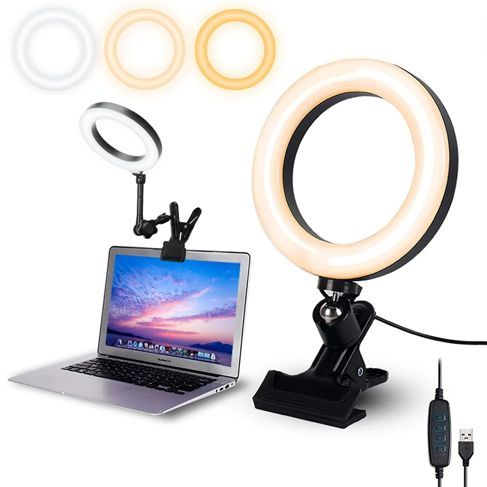 

Selfie Ring Light for Laptop Computer Desktop Ring Lamp Video Conference Lighting Kit With Tripod Phone Holder Clip On
