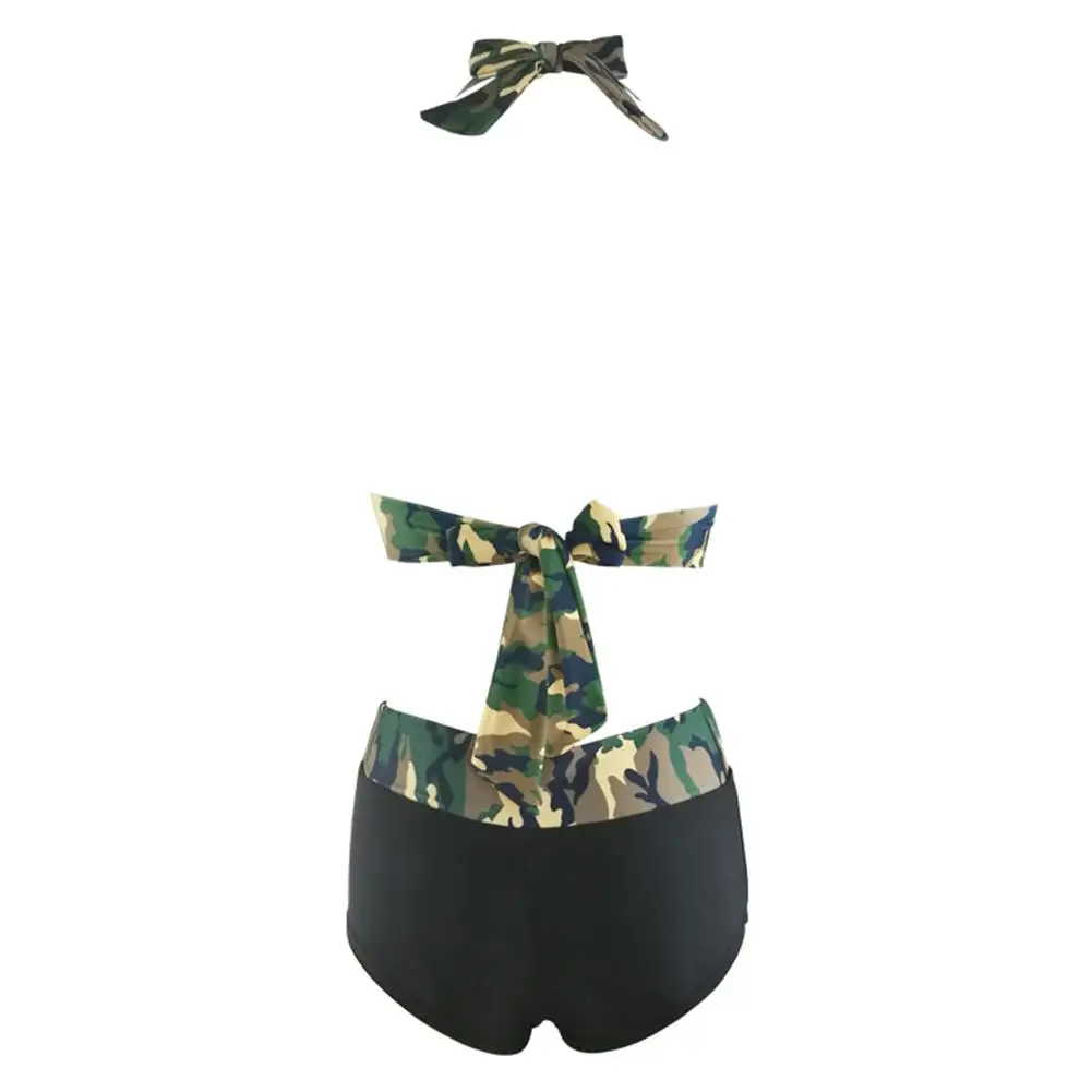

Women Bikinis Sets 2021 Summer Camo Print Sexy Backless Halter Bandage Bikini Two Pieces Swimwear Bathing Suits Party Swimsuit