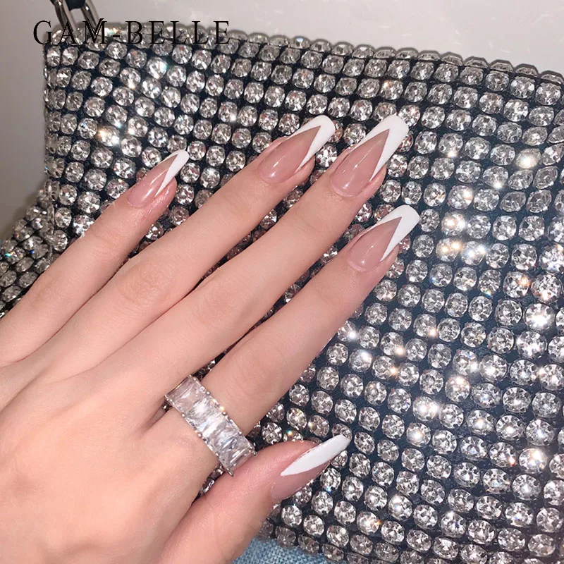 

GAM-BELLE 24 шт накладные ногти длинные гроб балерины белые Искусственные ногти для французского маникюра пресс на накладные ногти Советы красо...