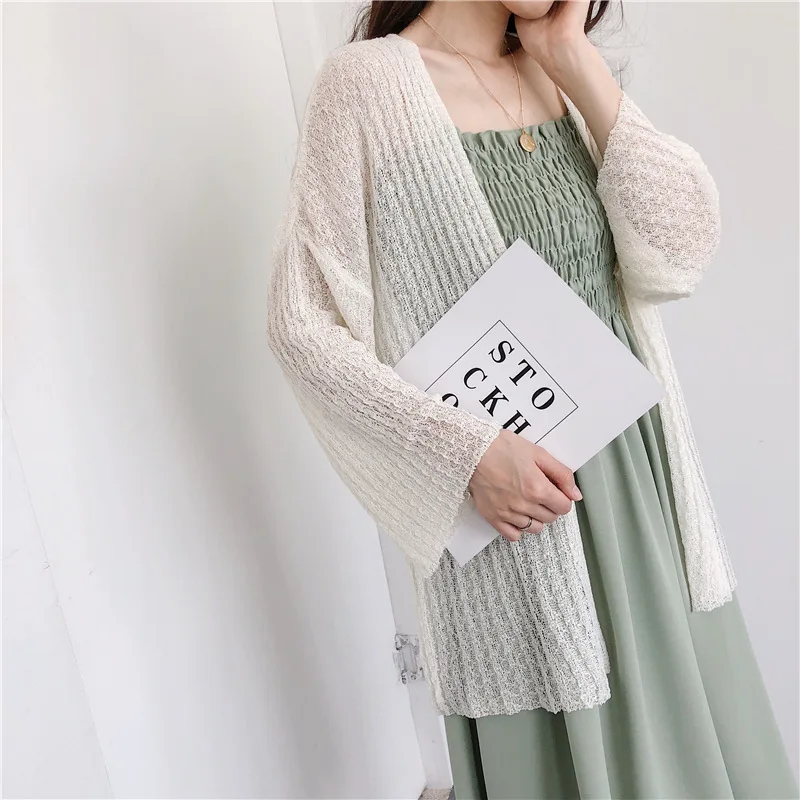 Hawiton Casual Cardigan Sweaters Women Hollow Out Knitted Summer White Knitwear Cardigans Open Front Long Sleeve Female Sweater |