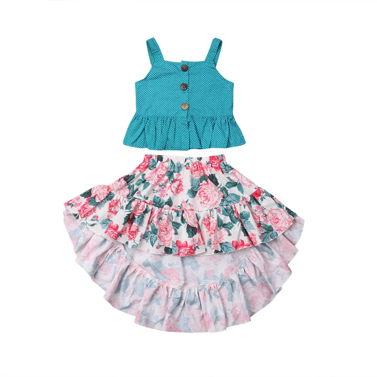 

2-7T Summer Girl Clothes Sets Baby Tops Vest Girls Sleeveless Floral Skirts Cute Kid Party Outfits Toddler Clothing