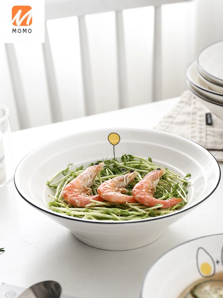 

Nordic Creative Ceramic Salad Bowl Rain-Hat Shaped Bowl Household Big Soup Bowl Canteen Bowl Trumpet Bowl Commercial Noodle Bowl