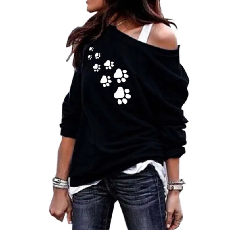 Женская Повседневная хлопковая толстовка с принтом в виде собачьей лапы | одежда