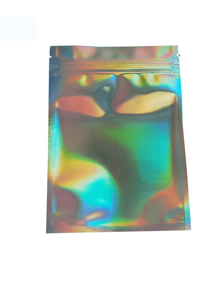 

100Pcs/Pack Plastic Zip Lock Bag One Side Clear Holographic Laser Cosmetic Bag Home Storage Packaging Bags