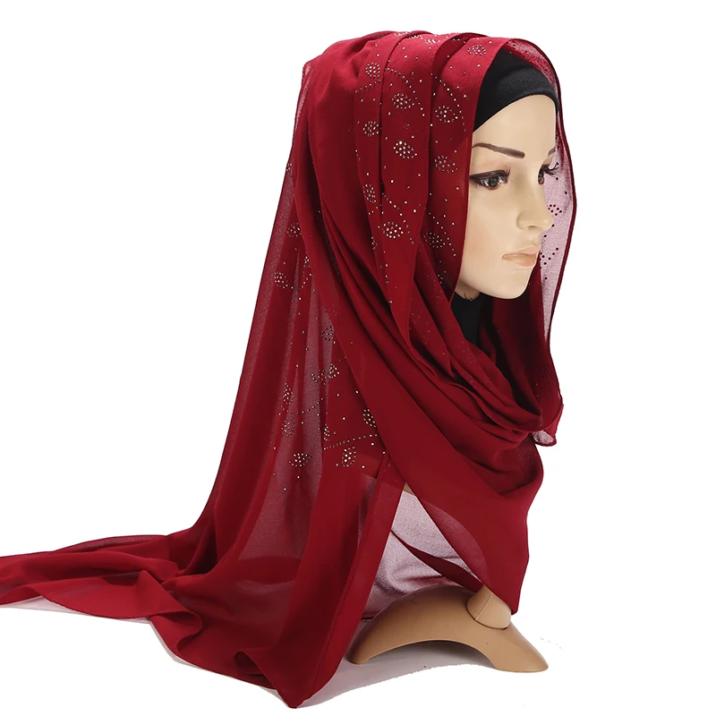 Хиджабы шарфы мусульманский головной платок шаль обертывание блестящие стразы
