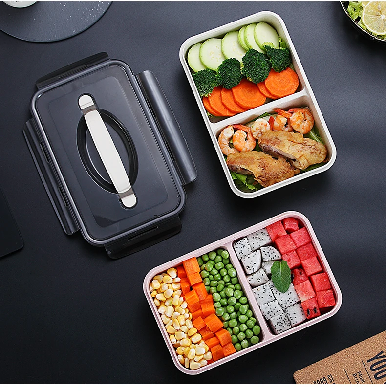 VandHome, японский детский Ланч-бокс, микроволновая печь, Bento box с отделениями, портативный, пшеничная солома, Bento, Ланч-бокс, контейнер для еды