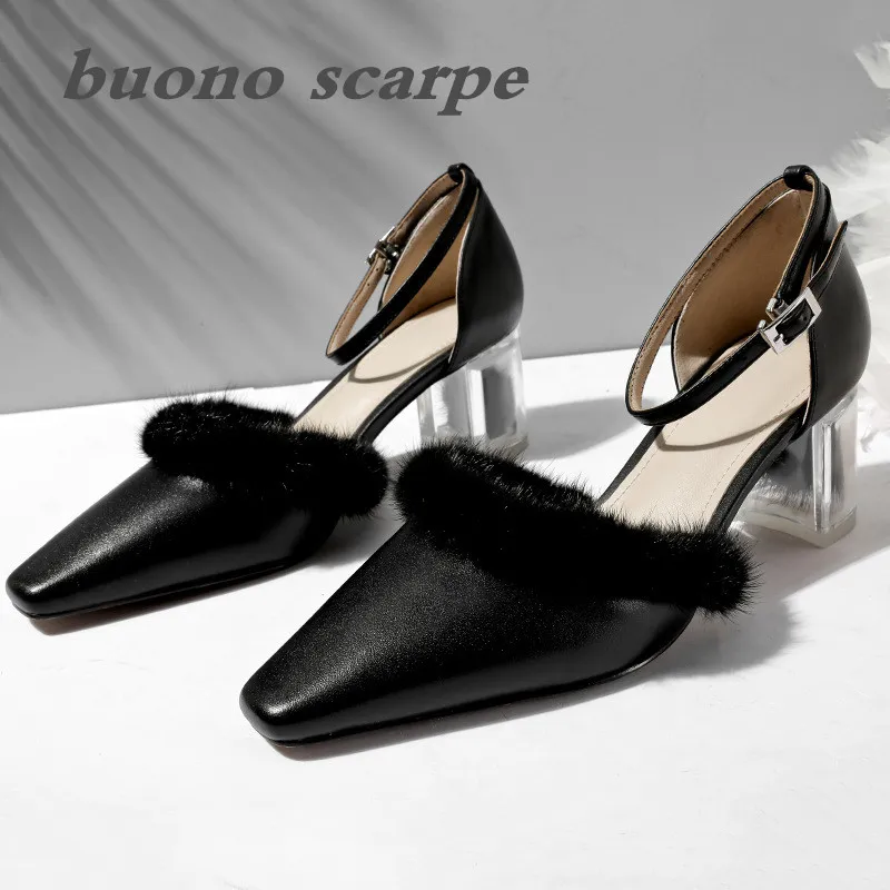 Новинка Итальянские сандалии на меху Сезон весна-лето Женские пикантные