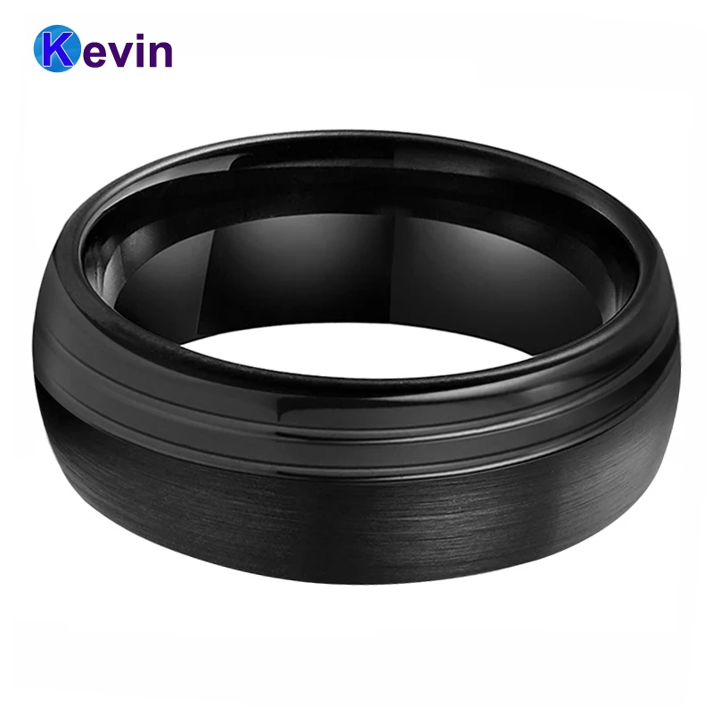 Мужское обручальное кольцо черное из карбида вольфрама с двойным офсетным пазом