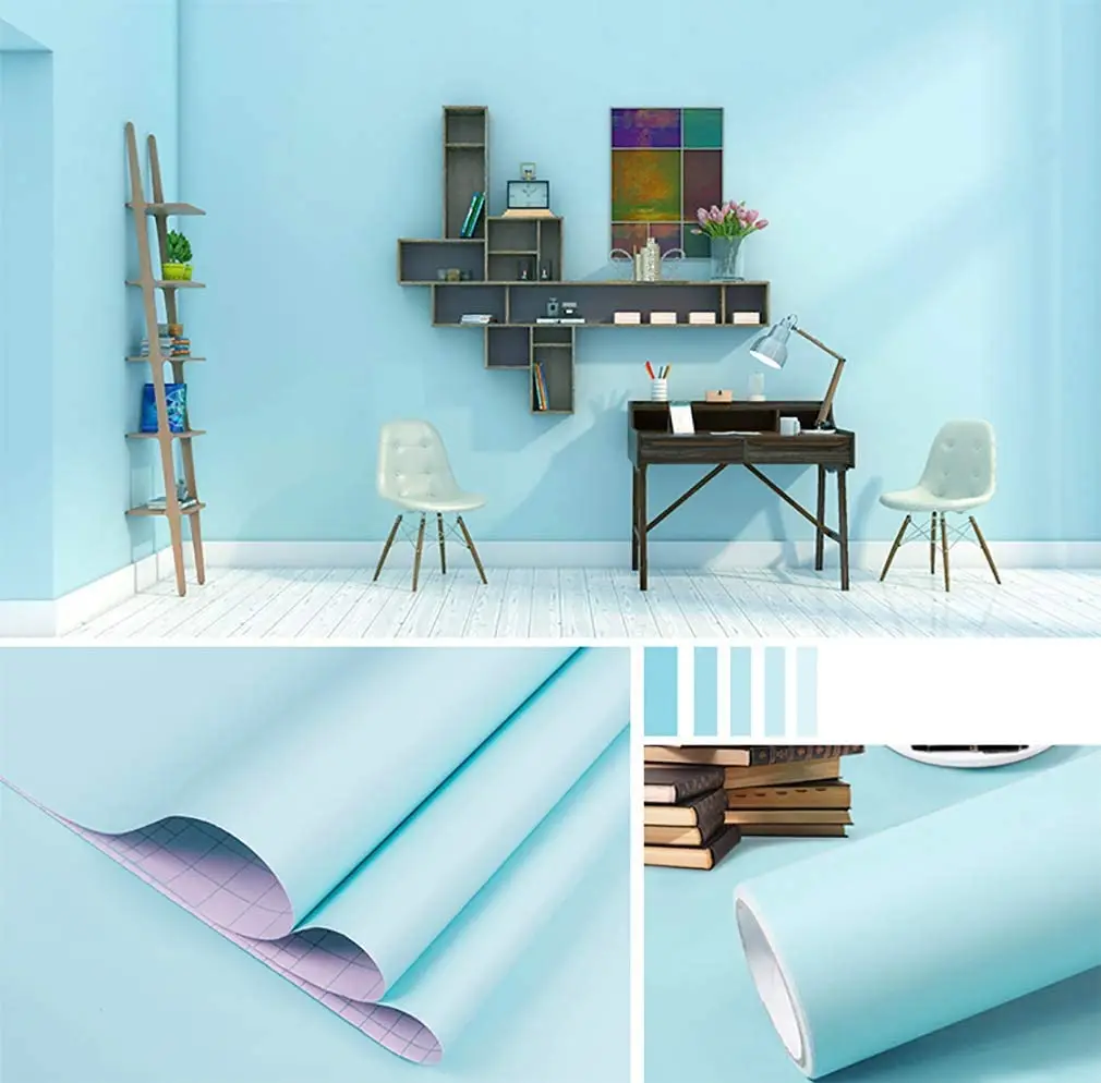 

Light Blue Vinyl Self-adhesive Wallpaper Children's Room Bedroom Decoration Roll Solid Color Wall Covering Film Renovation Stick