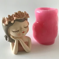 3d girl planter cement silicon flower pot molds diy concrete clay craft resin candle holder mould silicone vase decoration tools
