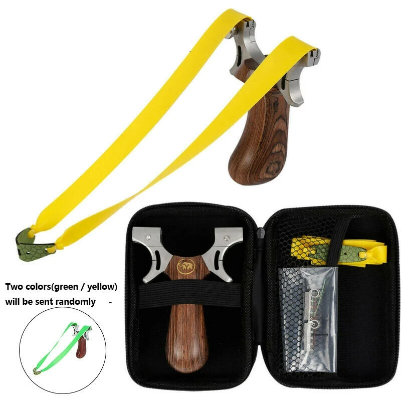 

Outdoor Pro Slingshot Hunting Catapult Flat Rubber Band Powerful Sling Shot Bag Wood Stainless Steel 5 Aiming w/ box
