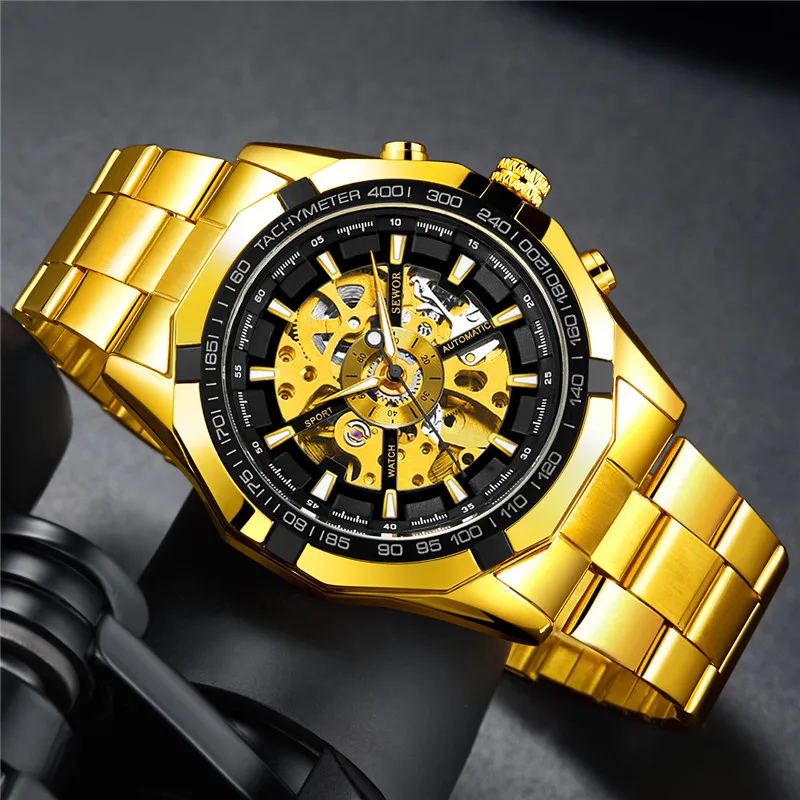 Мужские часы SEWOR спортивные автоматические механические мужские часы-скелетоны