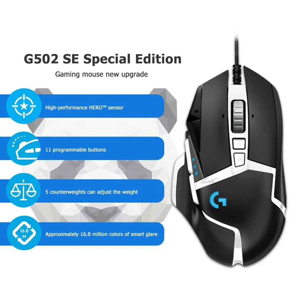 

Logitech G502 Hero SE Ergonomic Mouse for Gaming Computer 11 Programmable Buttons USB Wired Mechanical Gaming Mice 16000DPI