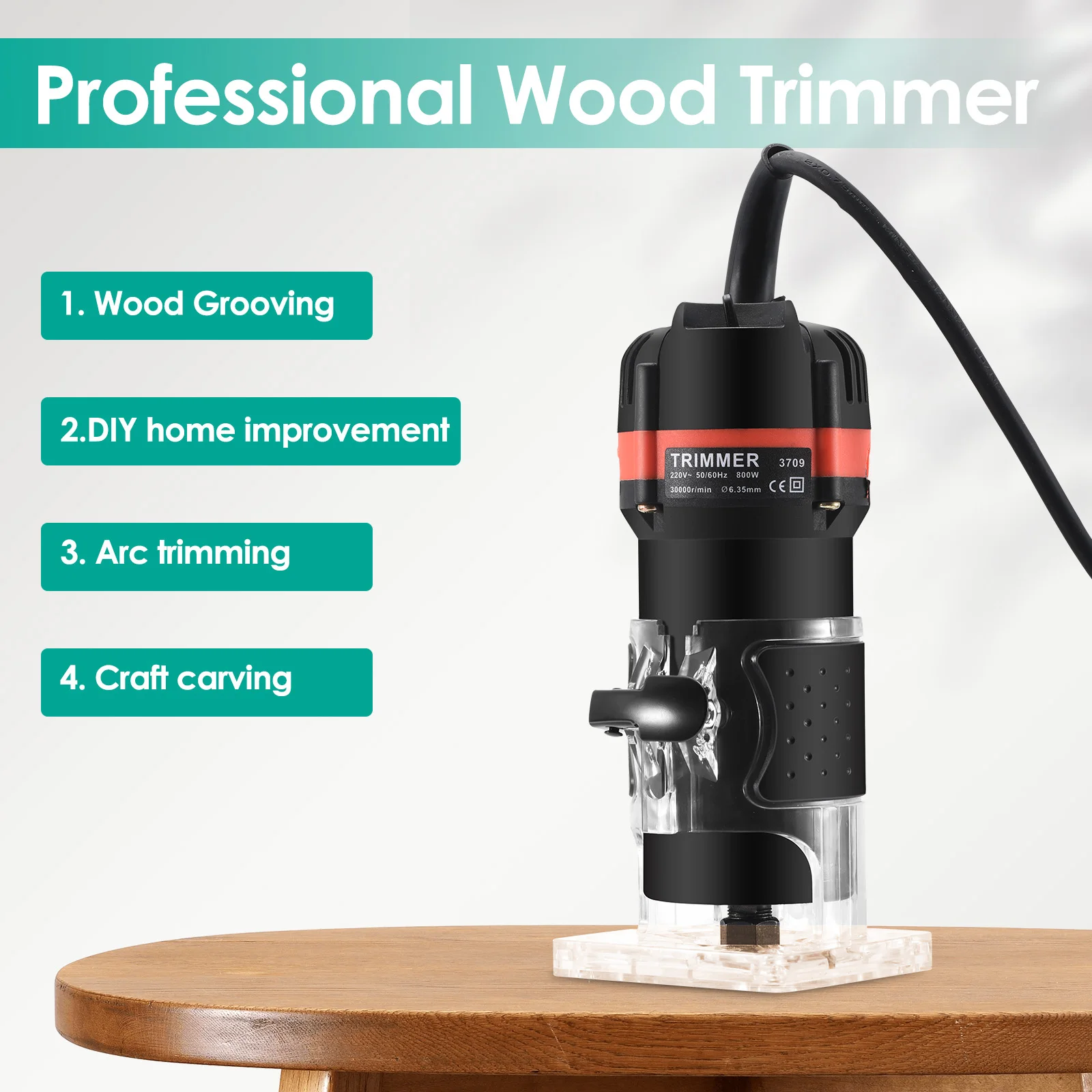 

6.35MM 30000rpm Woodworking Electric Trimmer Wood Milling Engraving Slotting Trimming Machine Hand Carving Machine Wood Router
