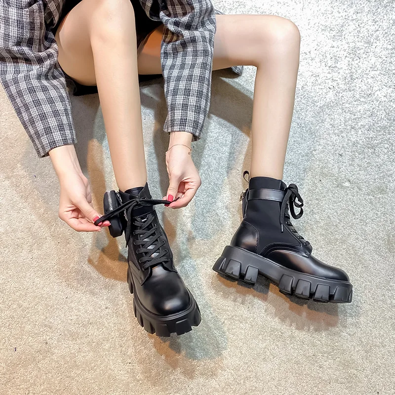 

Autumn New Style Patent Leather Pocket Women's Boots Thick-Soled Motorcycle Martin Boots British Style Large Size Short Boots