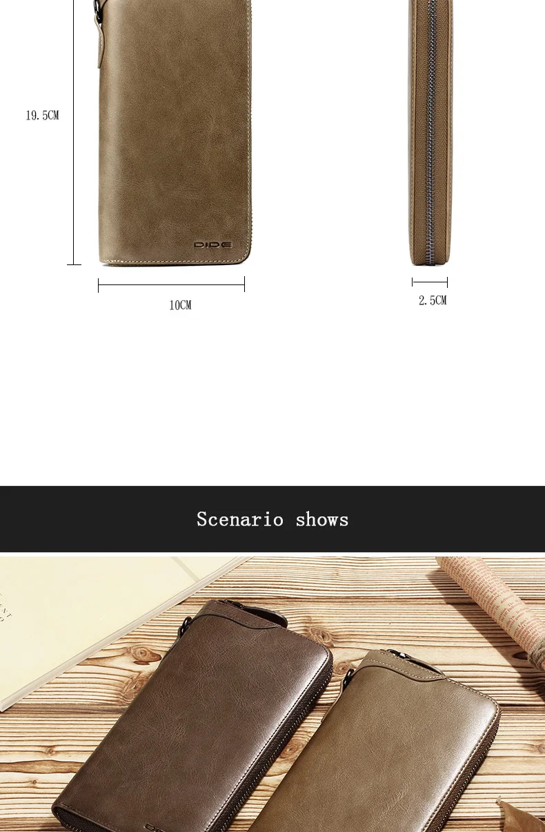DIDE New Famous Brand Men Long Wallets Genuine Leather Coin Purse Male Purse Card Holder Clutch Wallet Business Vintage Bag
