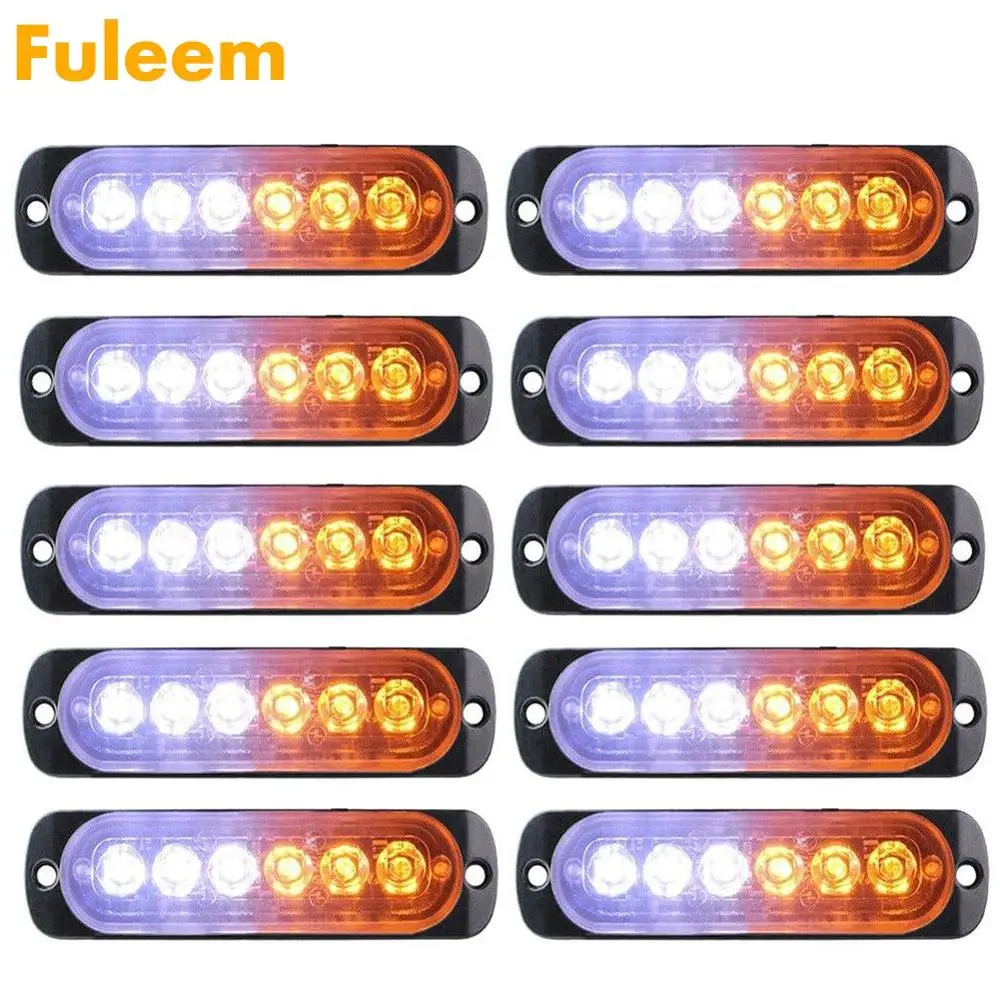 Fuleem 10 шт. 18 Вт стробоскоп 6 светодиодный светильник белый Янтарный аварийный мигающий Предупреждение эвакуатор 12 В 24 в водонепроницаемый
