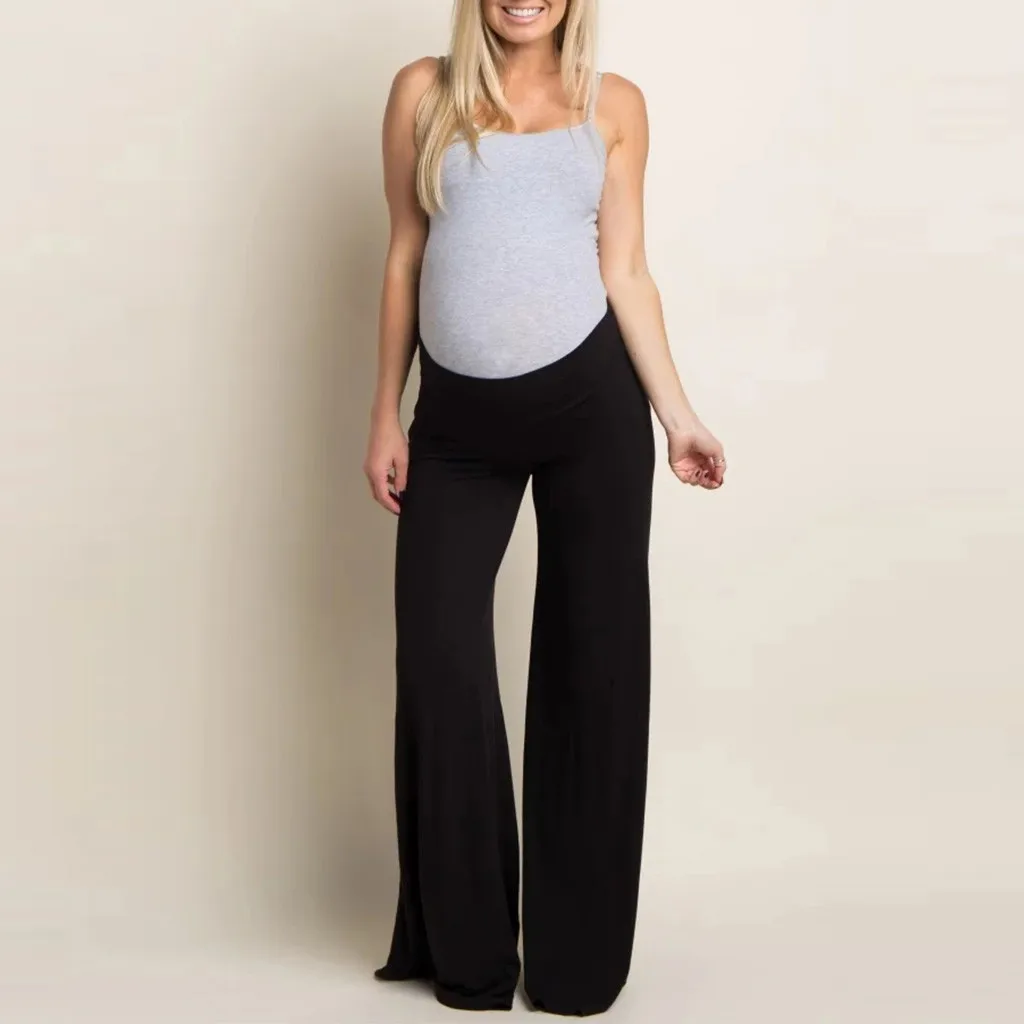 Брюки с высокой талией для беременных удобные длинные брюки широкими штанинами 40