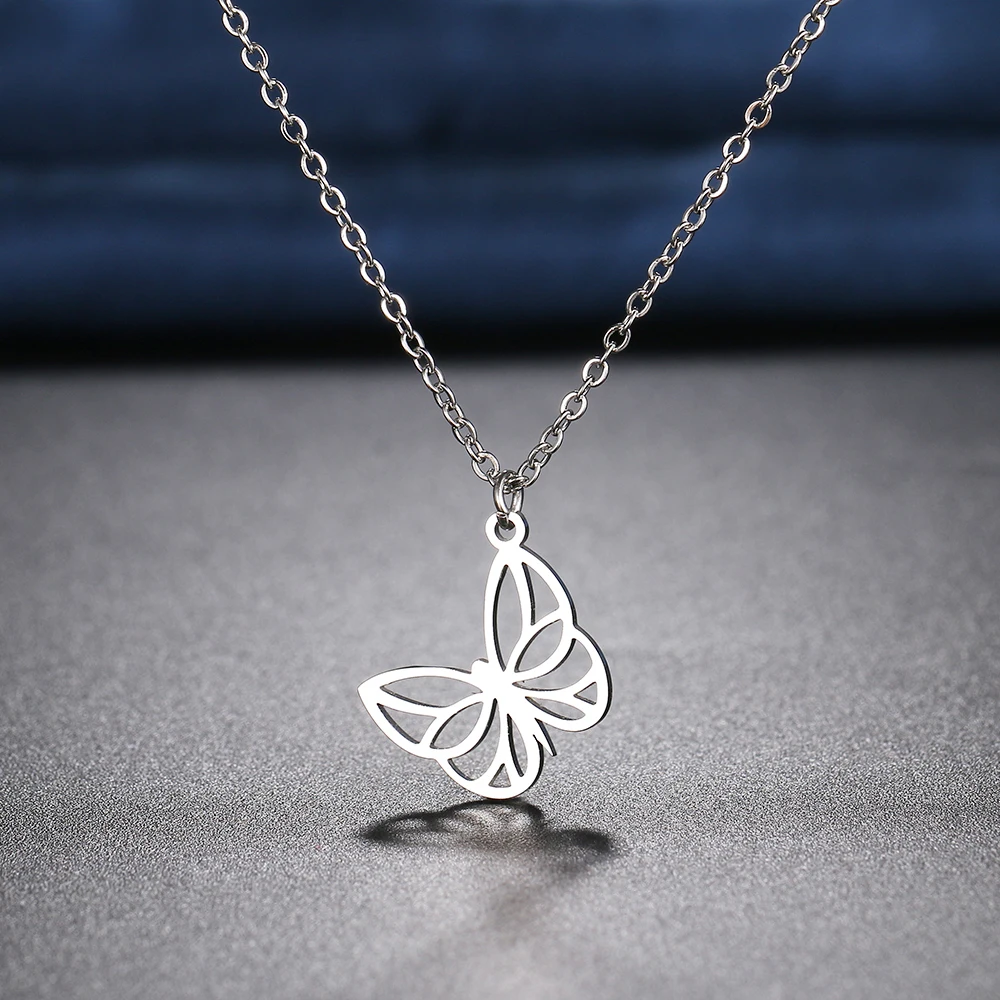 Ожерелья из нержавеющей стали подвеска в виде бабочки цепочка чокер бижутерия