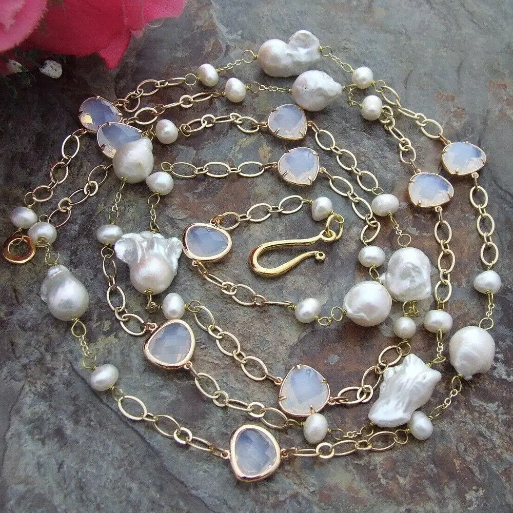 

60''Round keshi Keshi Pearl White Crystal Necklace