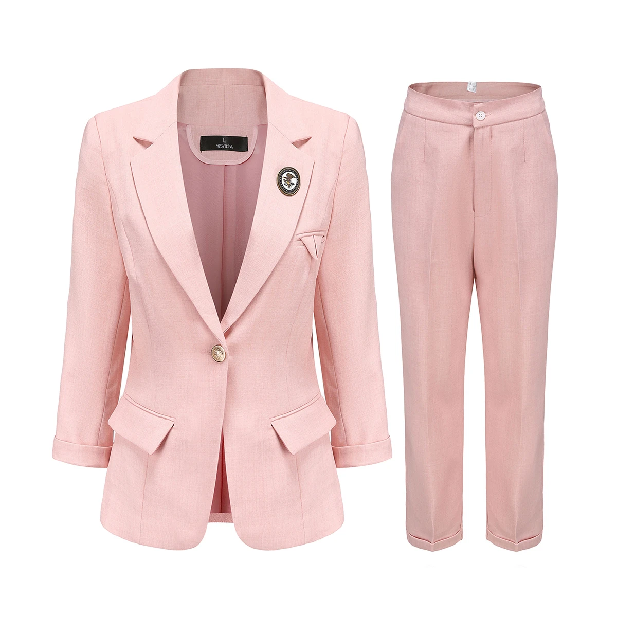 

Модные женские деловые костюмы из 2 предметов розовый синий Блейзер элегантный офисный женский брючный комплект пиджак и брюки Повседневна...