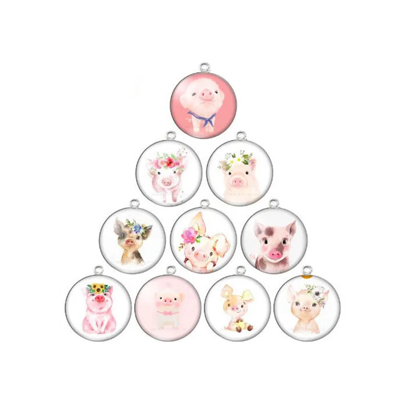 

10PCS Cute Flower Pig Animal Silver Charms for Jewelry Making 18MM Stainless Steel Charm Pendants DIY Findings Jewelry