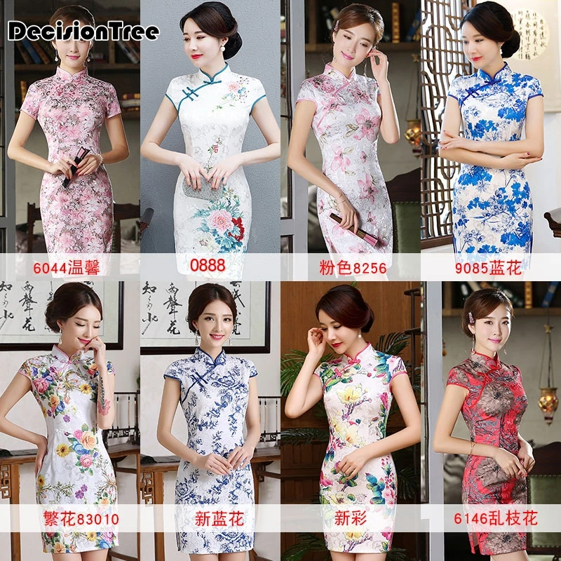 Черное Красное китайское традиционное платье женское шелковое атласное cheongsam винтажное Ципао с коротким рукавом длинное платье с цветами плюс