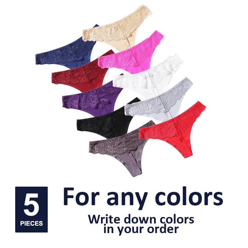 Any 5 colors Женские сексуальные кружевные трусики танга, трусики размера плюс, женское нижнее белье с низкой посадкой, базовые модные бесшовные трусики против розового стринги, хлопковое нижнее белье - Цвет: Any 5 colors
