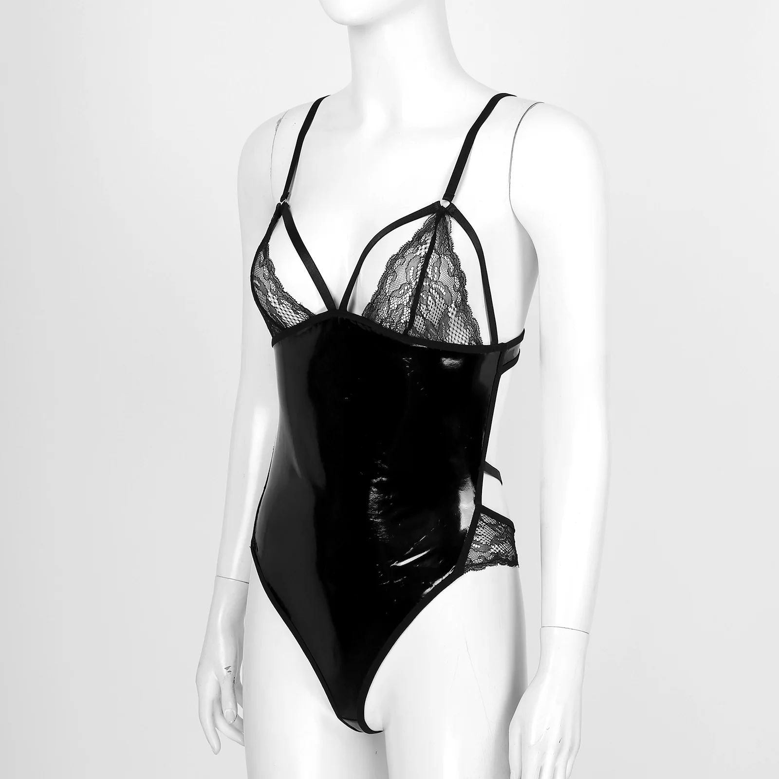 

Женское Кружевное боди с открытой спиной, из лакированной кожи