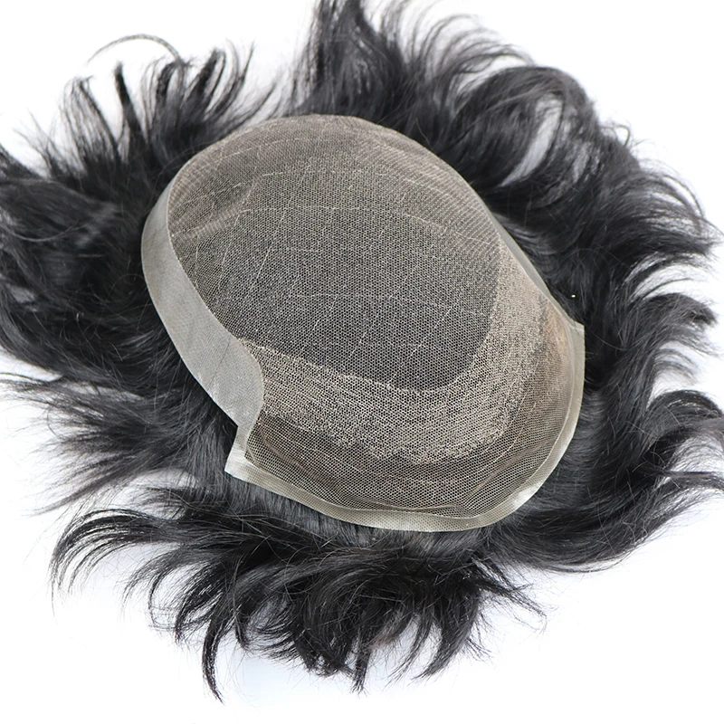 Swiss Lace Mens Toupee Poly Indian Remy Bleached Knots Natural Hairpiece OCT Base | Шиньоны и парики