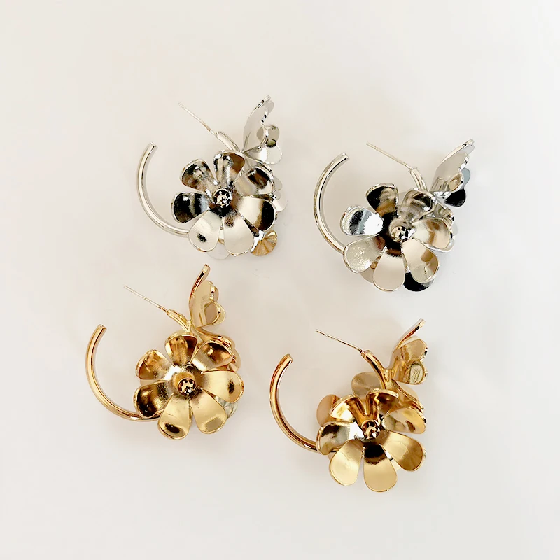 Peri'sBox тройные цветы большие серьги кольца латунные золотые для женщин круглые