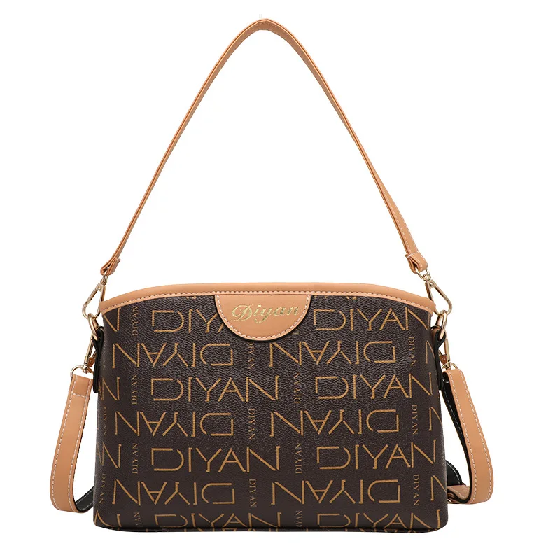 

New fashion middle-aged women's bag, handbag, European and American single shoulder messenger bag printing bucket bag