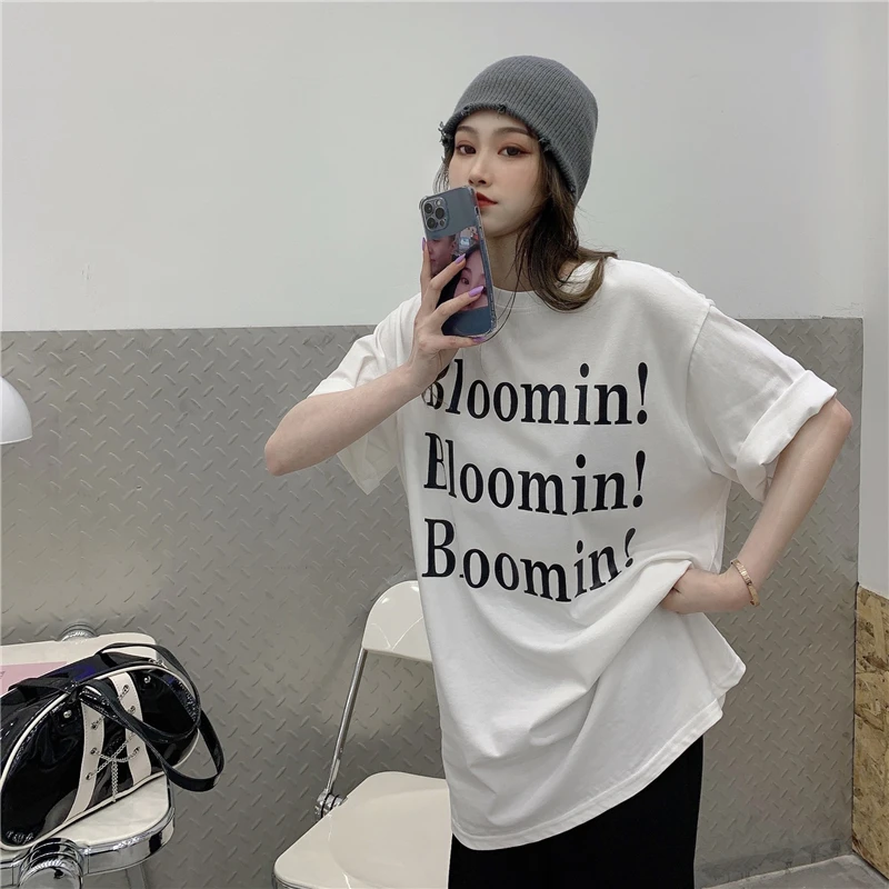 

Top Women's Korean Style Sense of Design Niche Loose Slimming Letters Print Innerwear Short-Sleeved Bottoming Shirt All-Matching