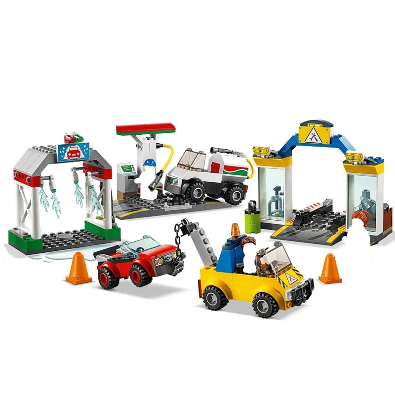 

2020 New City Car Service Station Garage Center Building Blocks gas station pump stand Model Sets Bricks For Children Toys Gift