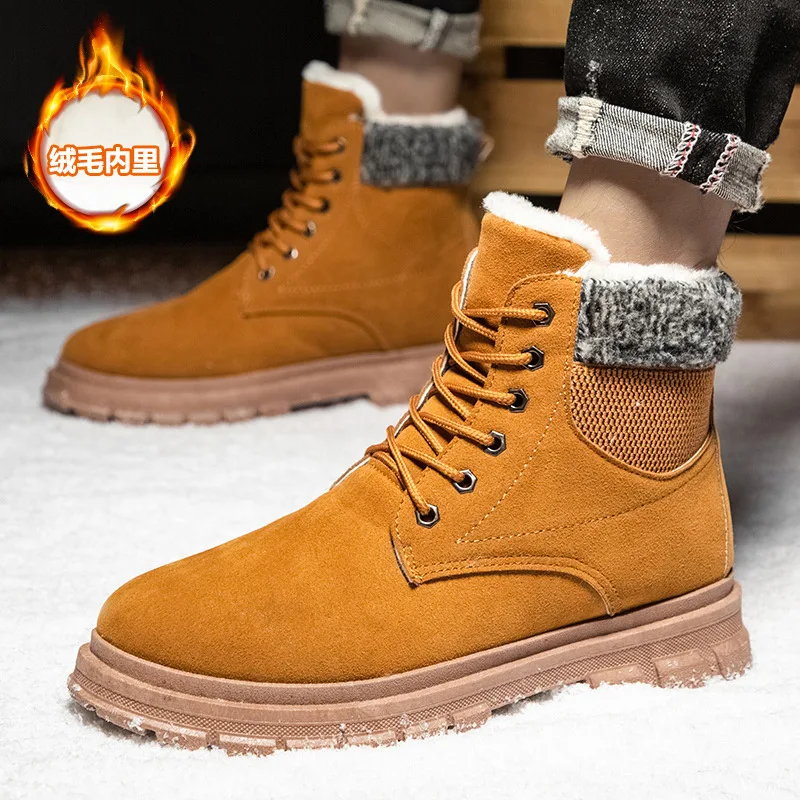 

Ботильоны мужские зимние, теплые ботинки на шнуровке, мужская обувь, новинка 2021, модные зимние ботинки из флока с плюшевой подкладкой, мужск...