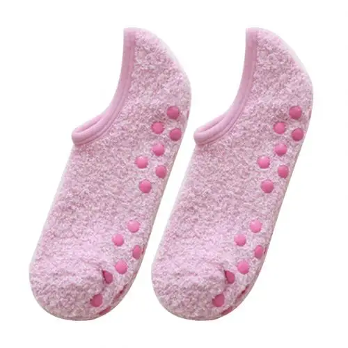 Light Pink 1 Pair Women Invisible Short Socks Autumn Winter Anti-slip Thermal Coral Fleece Low Cut Floor Ankle Socks Moomin носки женские - Цвет: Light Pink