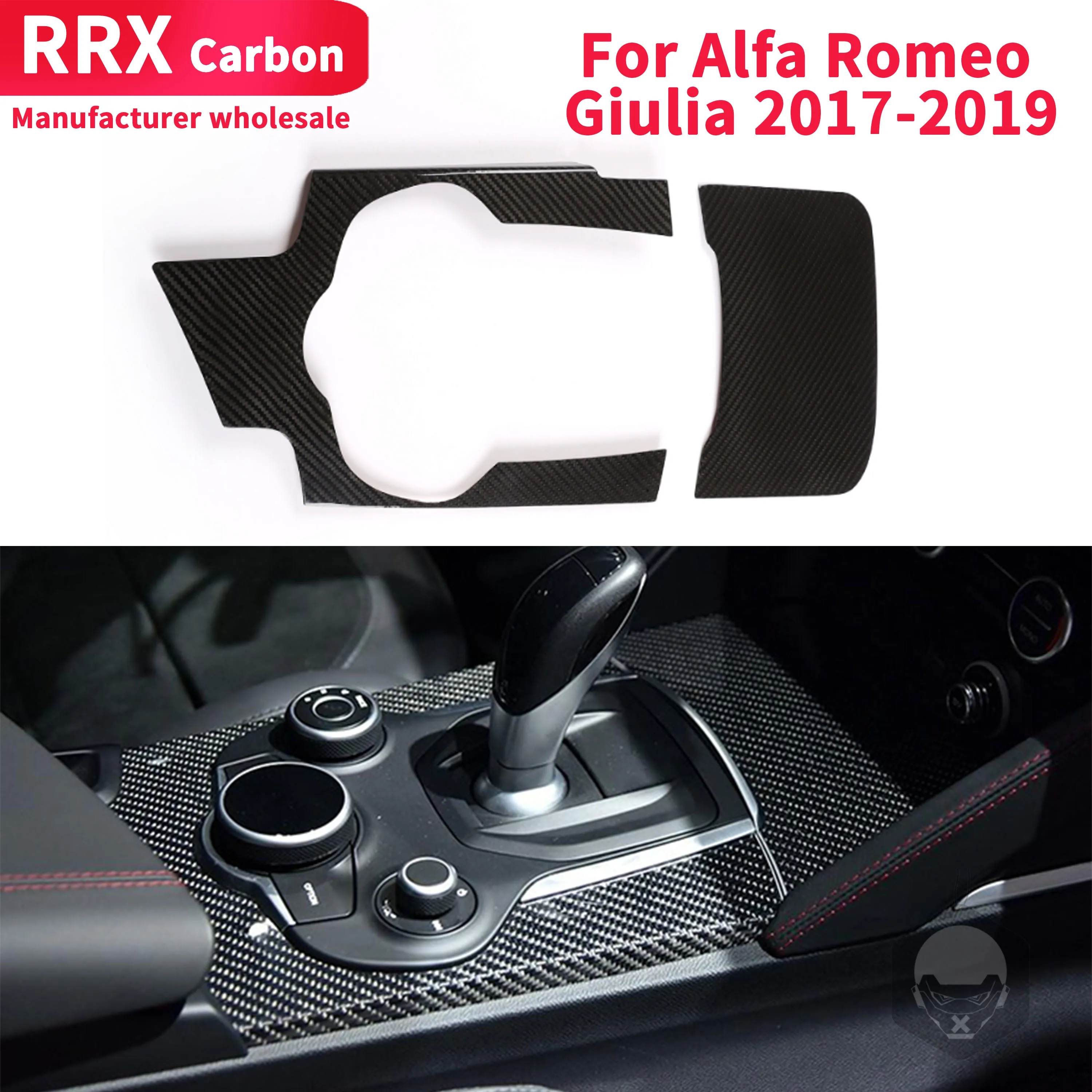 

For Alfa Romeo Giulia 2017-2019 Gear Control Panel Cup Holder Frame Stickers Real Carbon Fiber Car Decoration Accessory