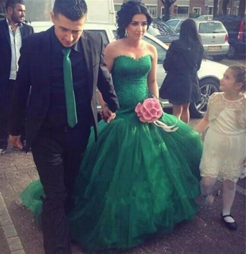 

Hunter Green Tulle Mermaid Prom Dresses Sweetheart Lace Applique Evening Gowns Party Formal Vestido De Casamento Noiva