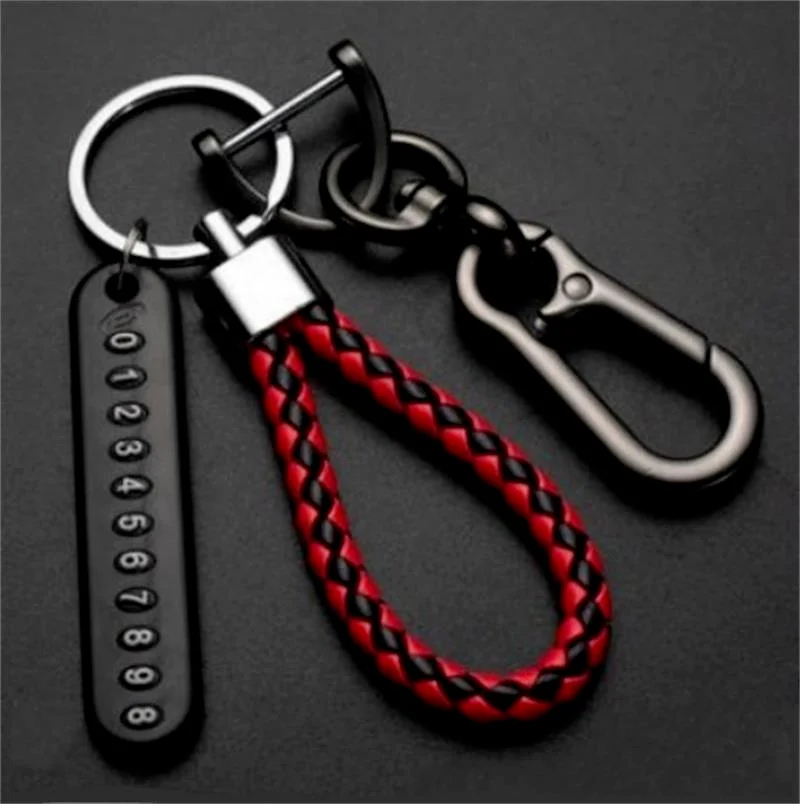 car anti lost keychain with phone number strip card weave rope pendant key holder gift for men women keyfob accessories free global shipping