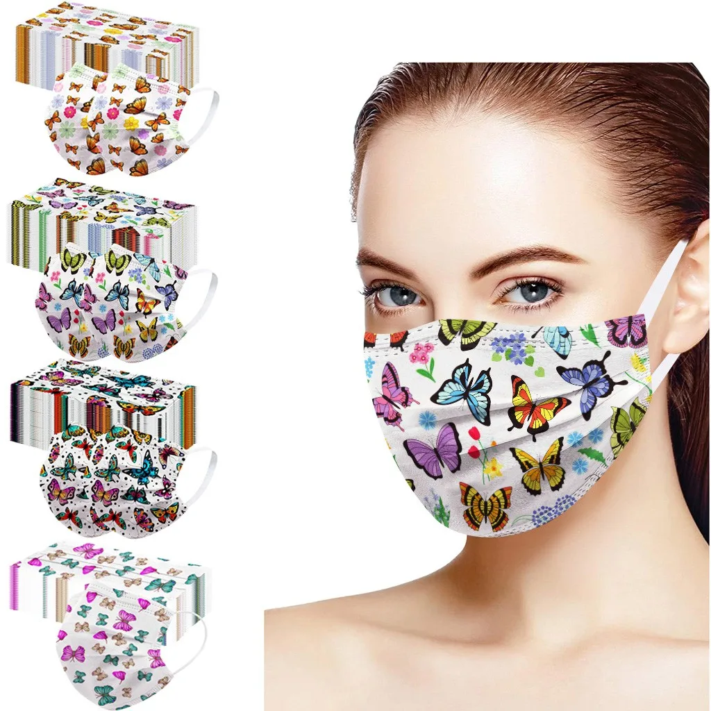 40pcs Butterfly Print Mask Disposable Nonwove 3 Layer Ply Filter Mouth Face Meltblown Breathable Earloops Mondkapjes | Дом и сад