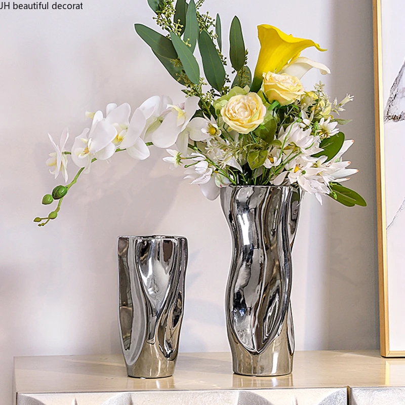 

Modern Electroplating Art Vase Abstract Curved Surface Decoration Living Room Flower Arrangement Dried Flower Home Decoration