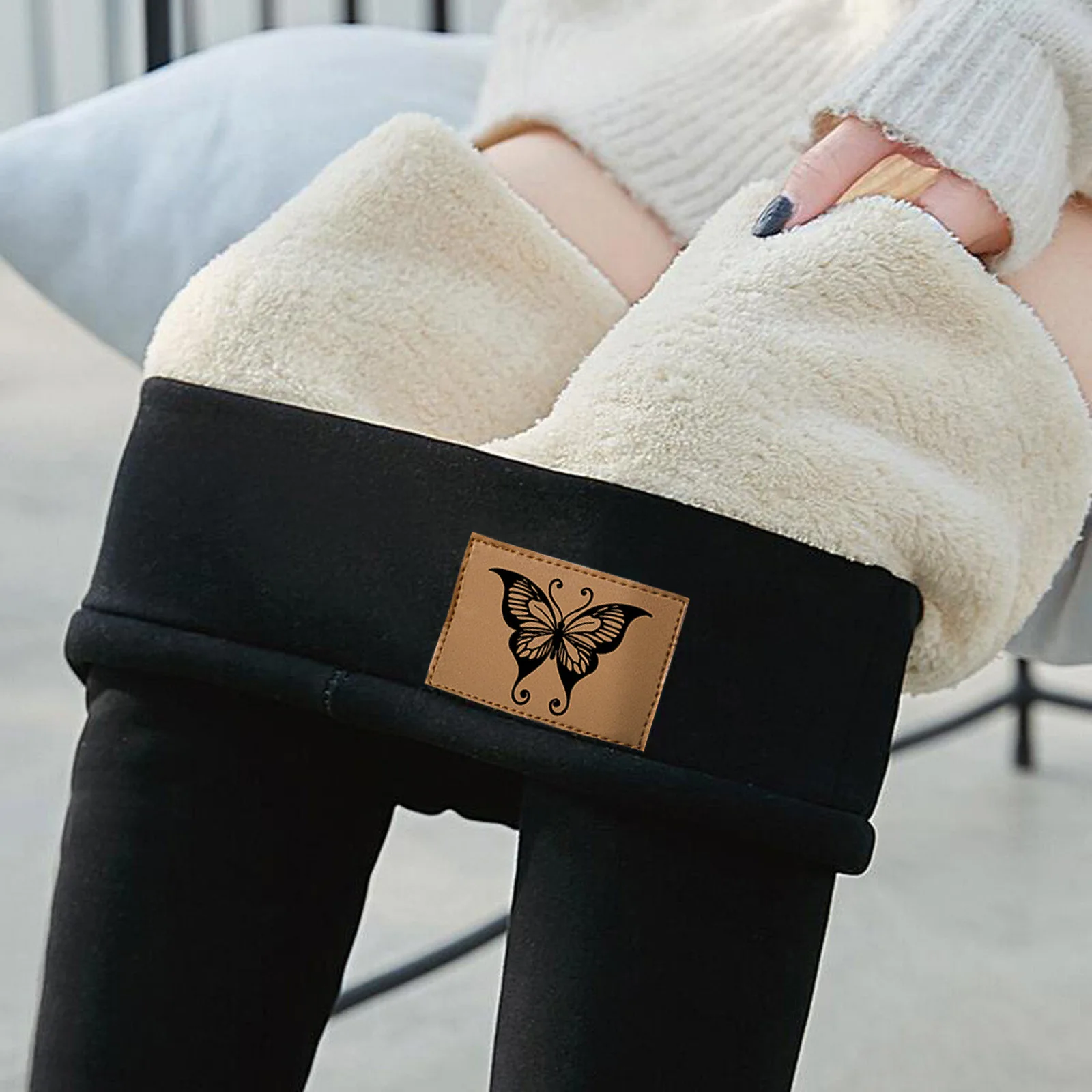 Plush Leggings Thick Lamb Wool Pants Women Autumn and Winter High Waist Leggings Comfortable Warm Stretch Solid Color Leggings