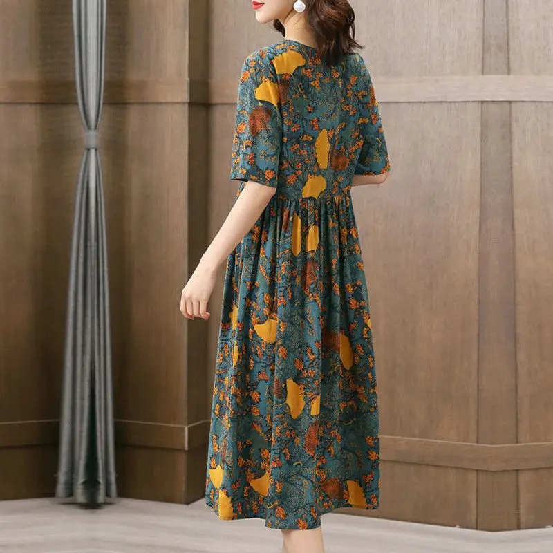 

Big Brand Silk Dress Women's New High-end Mulberry Silk Mother's Long Print Dress