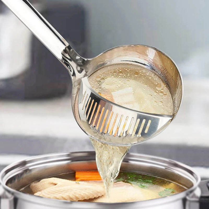 

2 in 1 Long Handle Soup Spoon Home Strainer Cooking Colander Kitchen Scoop Stainless Steel Ladle Tableware Kitchen Gadgets
