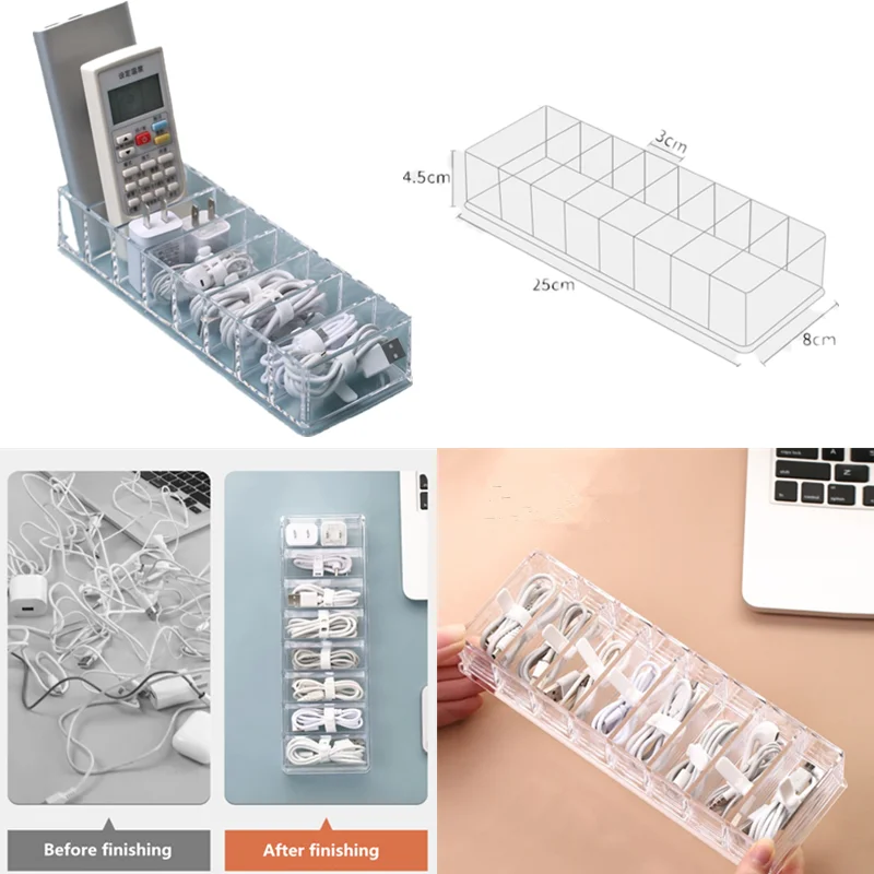 

Cable Storage Box Transparent Plastic Data Line Storage Container for Desk Stationery Makeup Organizer, Key and Jewelry Box